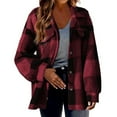 thumbnail image 1 of CQONEPT Womens Oversize Shacket Rain Jacket Long Sleeve Plaid Shirts Jacket Coats Fleece Overcoat Button Down Jackets Red 5XL, 1 of 3