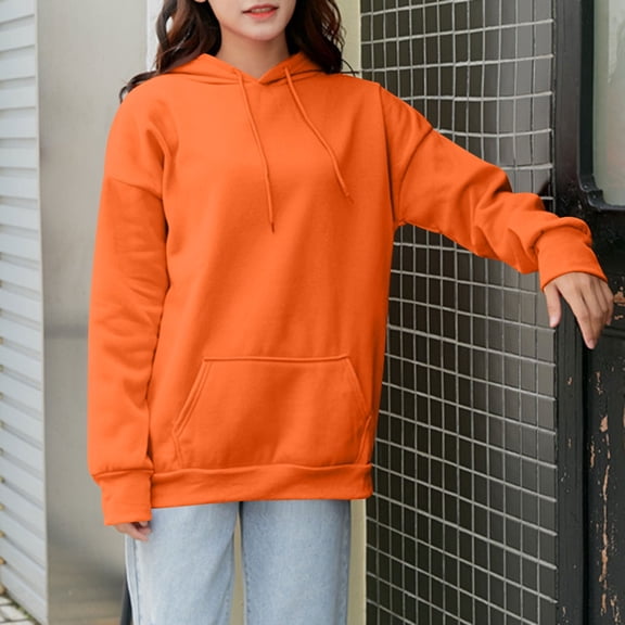 CQONEPT Womens Oversize Sweatshirts Casual Trendy Hoodies Drawstring Fleece Hooded Fall Fashion Clothes with Pockets Orange 2XL