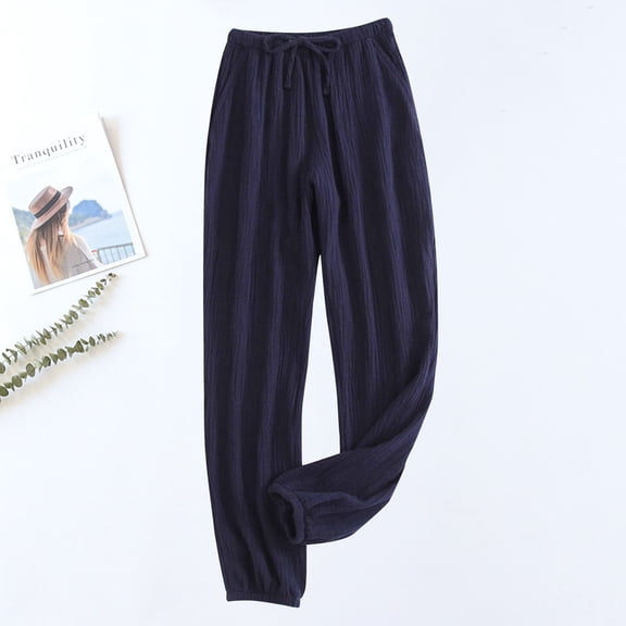 CQONEPT Womens Pajama Pants Elastic Waisted Drawstring Soft Pj Pants Lightweight Outdoor Pajama Bottom Pant Navy XL