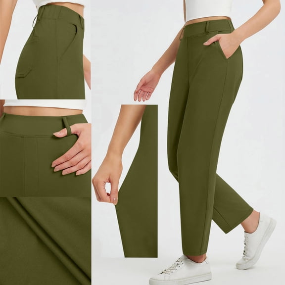 CQONEPT Womens Pants Casual Loose Fit Stretchy Pant Slim Fit Skinny Leg Sports Streetwear Trousers with Pockets Army Green 2XL