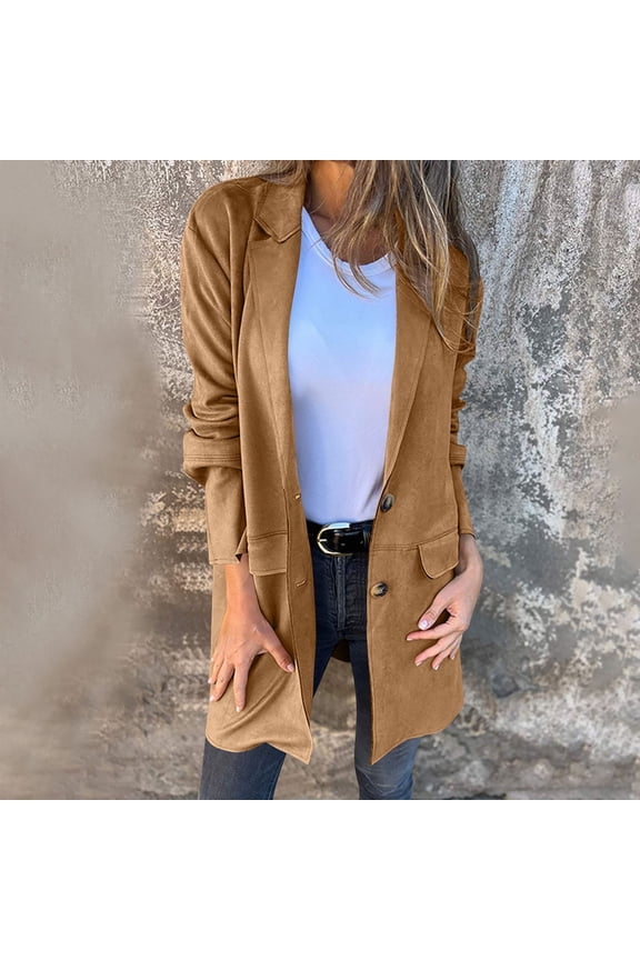 Womens Peacoat Notched Collar Long Trench Jacket Lounge Classic Fit Outerwear Double Breasted Coats with Pockets Brown M