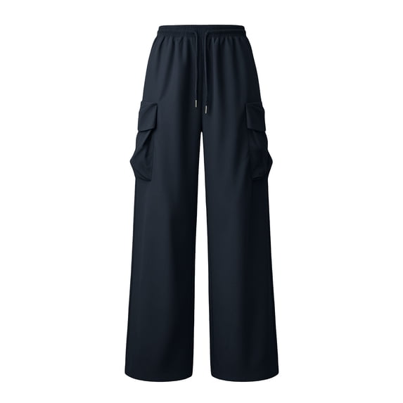 CQONEPT Womens Plus Size Cargo Pant Wide Leg Strech Jogger Pant Drawstring Casual Trousers with Multi Pocket Black M