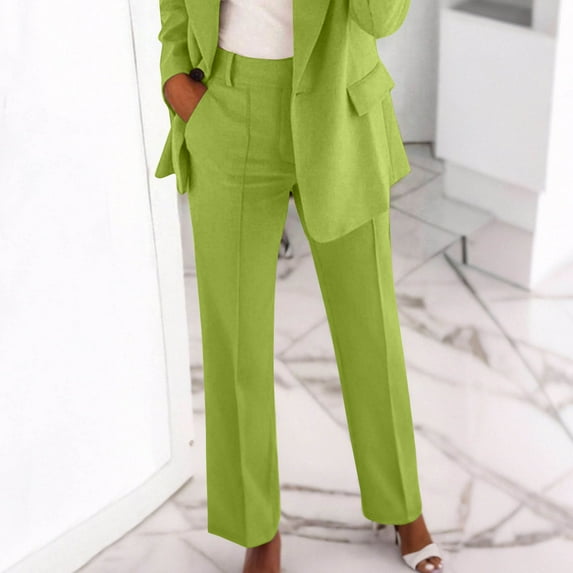 CQONEPT Womens Plus Size Dress Pants Business Straight Leg Pant Pull On Slacks for Work Loose Fit Trousers with Pockets Green L