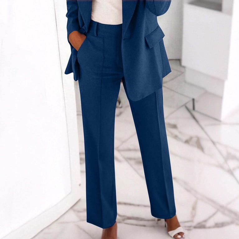 women's plus size navy blue dress pants DGD Plus Size Women's Straight-Leg Dress Pants