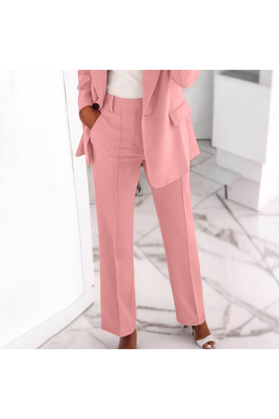 Womens Plus Size Dress Pants Business Straight Leg Pant Pull On Slacks for Work Loose Fit Trousers with Pockets Pink XL