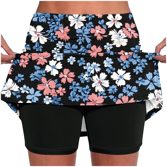 CQONEPT Womens Plus Size Floral Print Skorts Athletic Summer Pants Jogging Activewear Vacation Fashion Shorts Navy L