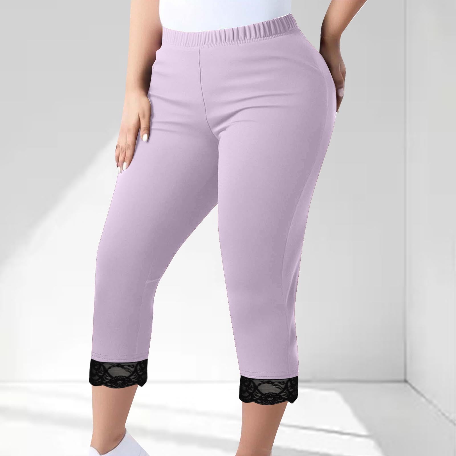 CQONEPT Womens Plus Size Lace Capri Leggings Stretch Crop Leggings ...