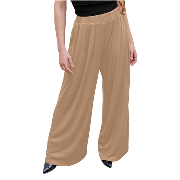 CQONEPT Womens Plus Size Pant Elastic Waisted Casual Baggy Pants Flowy Streetwear Lightweight Outdoor Trousers Khaki M
