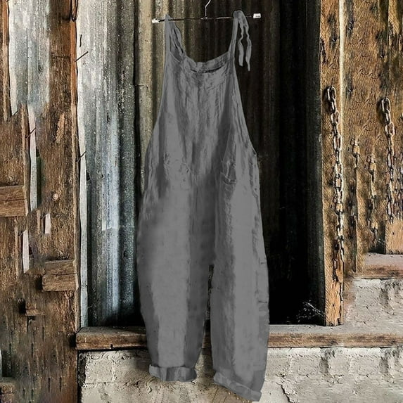 CQONEPT Womens Plus Size Romper Casual Loose Fit Bib Overall Y2K Fall Fashion Coveralls with Adjustable Strap Gray L