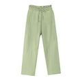 thumbnail image 1 of CQONEPT Womens Plus Size Sping Pants Wide Leg Cotton Linen Pants Elastic Waist Drawstring Outdoor Pants Green 3XL, 1 of 2
