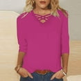 thumbnail image 1 of CQONEPT Womens Plus Size Tops V Neck Casual 3/4 Sleeve Shirts Lounge Going Out Tunic Tops Lightweight Blouse Hot Pink M, 1 of 5