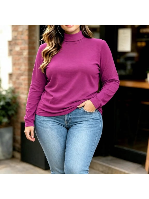 Womens Plus Size Turtleneck Tops Winter Pullover Sweaters Underwear Stretchy Fit Long Sleeve Basic Shirts Fall Fashion Outfits S