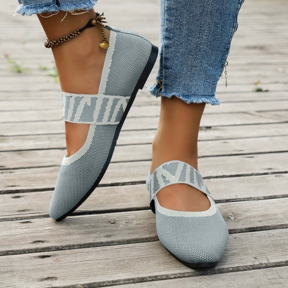CQONEPT Womens Pointed Toe Flat Shoes Fashion Slip On Mesh Lightweight Casual Shoes Wide Toe Flats Ballet Walking Shoe with Strap Gray 41