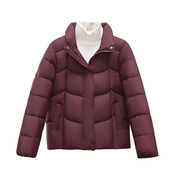 CQONEPT Womens Puffer Jacket Full Zip Up Down Coats Quilted Puff Casual Insulated Cozy Soft Outerwear with Pockets Wine 3XL