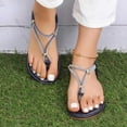 thumbnail image 1 of CQONEPT Womens Rhinestone Sandals T Strap Sparkly Wedding Flat Sandal Ankle Strap Summer Fashion Flat Flip Flops Navy 36, 1 of 7