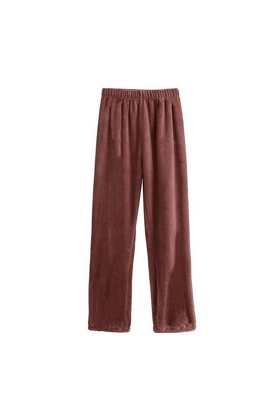 Womens Sherpa Fleece Pj Pants Flannel Fuzzy Pajama Pants Straight Leg Warm Cozy Soft Home Wear Bottoms Wine Free Size