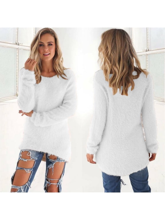 Womens Sherpa Fleece Pullover Crewneck Fluffy Tunic Tops Warm Fall Winter Outdoor Long Sleeve Tops White 3XL