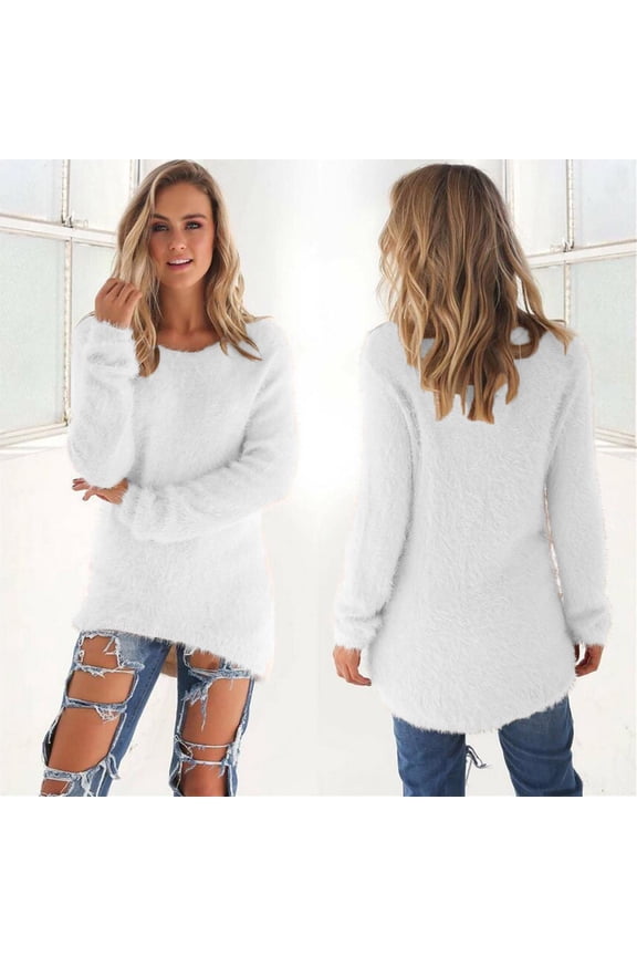 Womens Sherpa Fleece Pullover Crewneck Fluffy Tunic Tops Warm Fall Winter Outdoor Long Sleeve Tops White 3XL