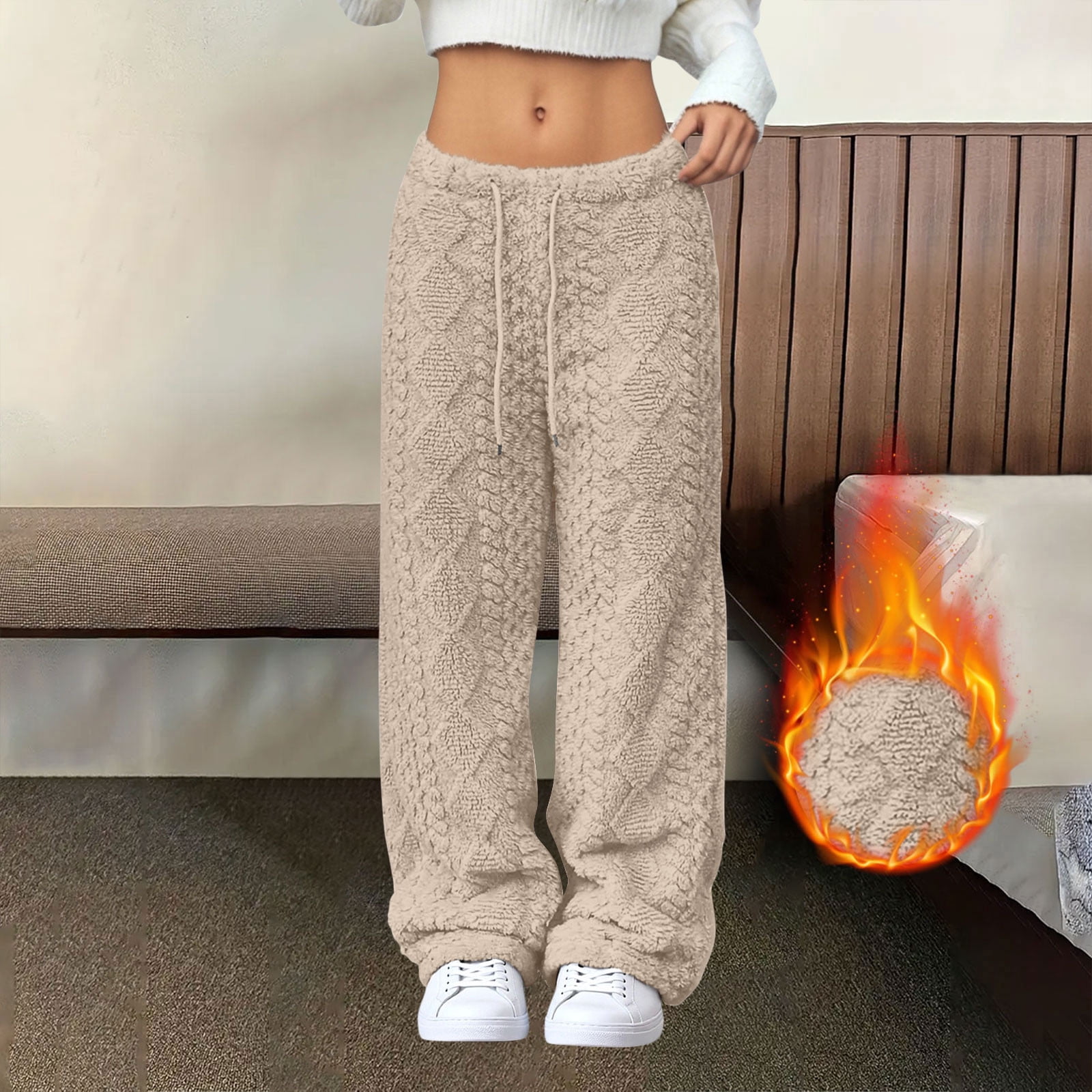 CITERA THUNDERS CARGO Mサイズ CQONEPT Womens Sherpa Lined Pant Drawstring Wide Leg Lerisure
