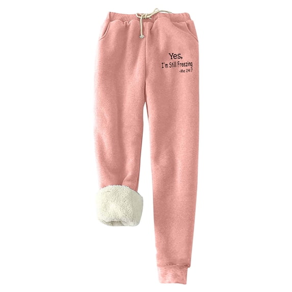 CQONEPT Womens Sherpa Lined Sweatpants Drawstring Skinny Leg Jogger Pant Thick Thermal Winter Trousers with Pockets Pink L