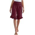 thumbnail image 1 of CQONEPT Womens Short Pants Elastic Waist Ruffle Shorts Linen Shorts Straight Leg Summer Vacation Pants Wine M, 1 of 3