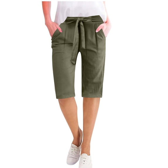 CQONEPT Womens Short Pants Straight Leg Loose Fit Comfortable Shorts Workouts Drawstring Sport Pants with Pockets Army Green XL