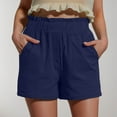 thumbnail image 1 of CQONEPT Womens Shorts With Pockets Ruffle Loose Button Short Pants Low Waist Solid Color Summer Vacation Pants Blue XL, 1 of 6