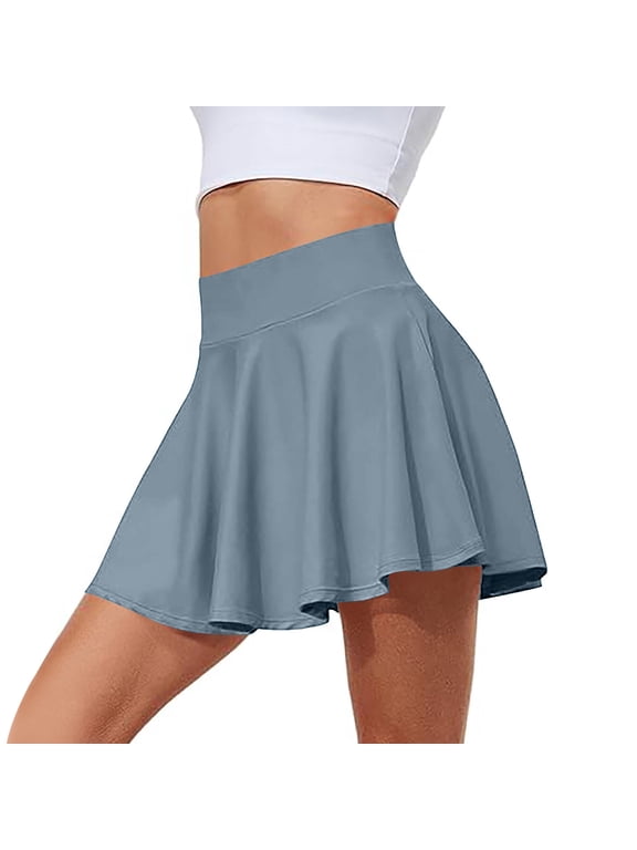 Womens Skirt Shorts High Waist Casual Flow Tennis Skirts Summer Golf Skirt with Shorts Pleated Athletic Skorts Blue M