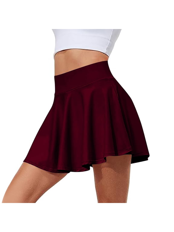 Womens Skirt Shorts High Waist Casual Flow Tennis Skirts Summer Golf Skirt with Shorts Pleated Athletic Skorts Wine L