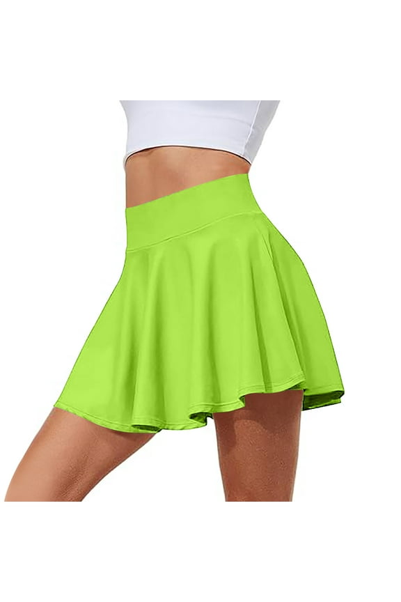 Womens Skirt Shorts High Waist Casual Flow Tennis Skirts Summer Golf Skirt with Shorts Pleated Athletic Skorts Yellow 2XL