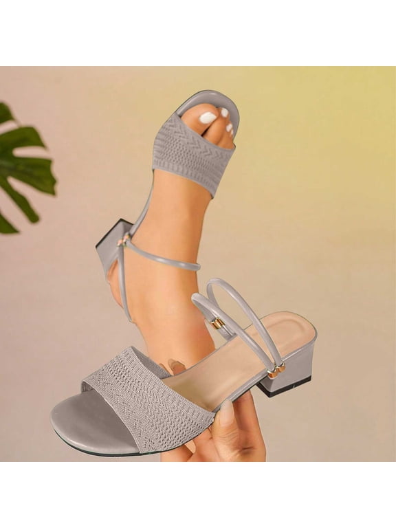 Womens Slingback Block Heel Sandals Low Heel Elastic Strap Square Toe Shoes Strappy Non Slip for Daily Wear Walking Khaki 38