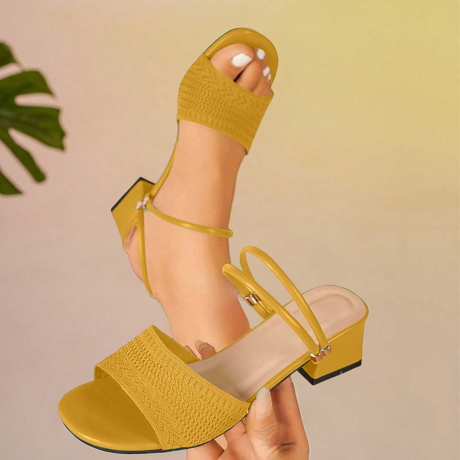 CQONEPT Womens Slingback Block Heel Sandals Low Heel Elastic Strap