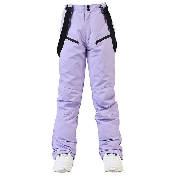 CQONEPT Womens Snow Ski Pants Windproof Waterproof Insulated Bib Overall Warm Snowboarding Padded Pant with Zip Pockets Purple L