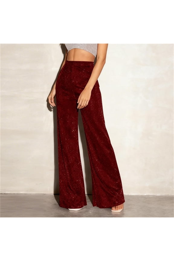 Womens Sparkle Palazzo Pants Glitter Wide Leg Pant Sparkly Trousers Party Bottoms Lightweight Pants Wine S