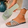 thumbnail image 1 of CQONEPT Womens Square Toe Rhinestone Slides Sparkly Crystal Flat Sandals Summer Beach Strappy Dressy Breathable Slippers Green 39, 1 of 6