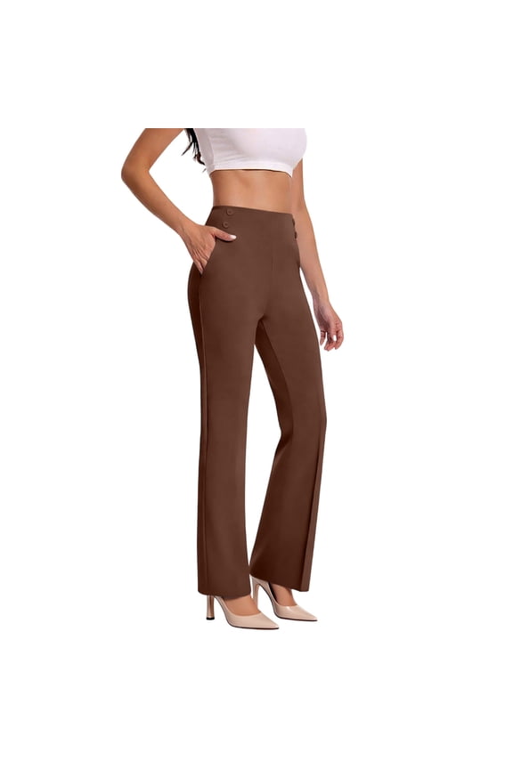 Womens Stretchy Dress Pants Office Slacks Button Pant Comfy Business Straight Leg High Waist Pant with Pockets Purple XXL