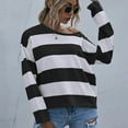 thumbnail image 1 of CQONEPT Womens Stripe Sweaters Color Block Crewneck Pullover Tops Long Sleeve Tunic Tops Slim Fit Winter Clothes Black S, 1 of 6