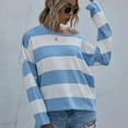 thumbnail image 1 of CQONEPT Womens Stripe Sweaters Color Block Crewneck Pullover Tops Long Sleeve Tunic Tops Slim Fit Winter Clothes Blue L, 1 of 6