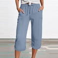 thumbnail image 1 of CQONEPT Womens Summer Linen Shorts Beach Pant with Pockets Summer Pants Stretch Straight Leg Drawstring Trousers Light Blue XL, 1 of 5