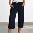 thumbnail image 1 of CQONEPT Womens Summer Linen Shorts Beach Pant with Pockets Summer Pants Stretch Straight Leg Drawstring Trousers Navy 2XL, 1 of 5