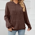 thumbnail image 1 of CQONEPT Womens Sweaters Knit Casual Hoodies Drawstring Ribbed Pullover Tops Long Sleeve Blouse with Pockets Brown XL, 1 of 6