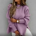 thumbnail image 1 of CQONEPT Womens Sweaters Turtleneck Cable Pullover Tops Warm Winter Tunic Tops Long Sleeve Side Slit Shirts Purple M, 1 of 5