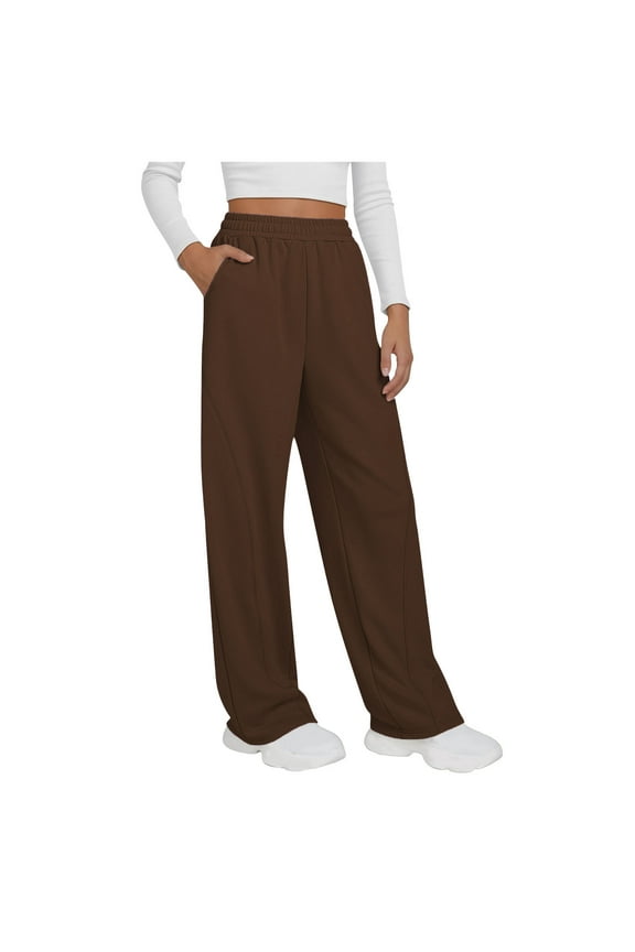 Womens Sweatpants Elastic Waisted Straight Leg Fleece Lined Jogger Pant Sports Streetwear Trousers with Pockets Brown 2XL
