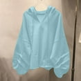 thumbnail image 1 of CQONEPT Womens Sweatshirts Puff Sleeve Drawstring Pullover Tops V Neck Casual Hoodies Loose Fit Clothes Blue L, 1 of 3