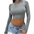 thumbnail image 1 of CQONEPT Womens Tunic Tops Crewneck Compression Long Sleeve Shirts Casual Skinny Fashion Pullover Tops Gray M, 1 of 5