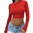 thumbnail image 1 of CQONEPT Womens Tunic Tops Crewneck Compression Long Sleeve Shirts Casual Skinny Fashion Pullover Tops Red XL, 1 of 5