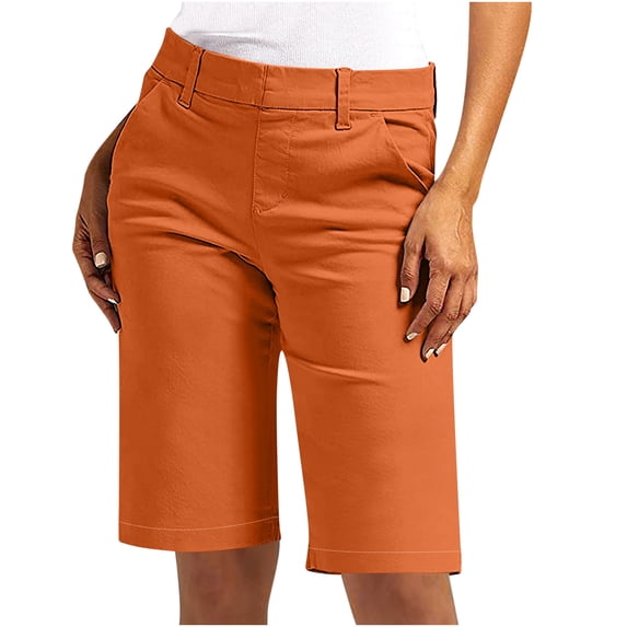 CQONEPT Womens Twill Chino Shorts Wide Leg Casual Loose Fit Short Pants Hiking Solid Outdoor Short Pants with Pockets Orange 3XL