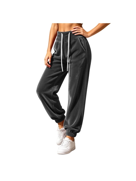 Womens Velvet Jogger Pants Soft Cozy Elastic Cuff Casual Loungewear Velour Fleece Sweatpants Drawstring with Pockets Fall Winter Trousers