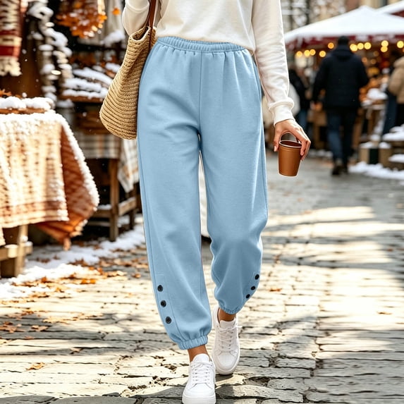 CQONEPT Womens Wide Leg Corduroy Pants Drawstring Elastic Waist Harem Pants Fashion Lounge Palazzo Trousers with Pockets Light Blue S
