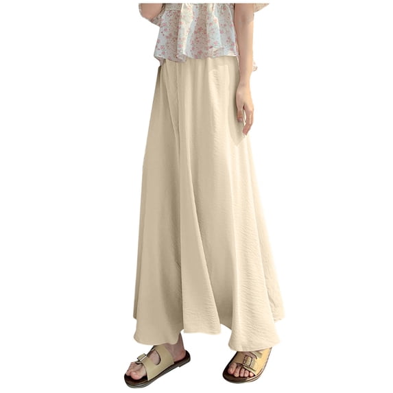 CQONEPT Womens Wide Leg Flowy Casual Pants Chiffon Comfortable Stretchy Pant Elastic Waist Breathable Fall Fashion Trousers